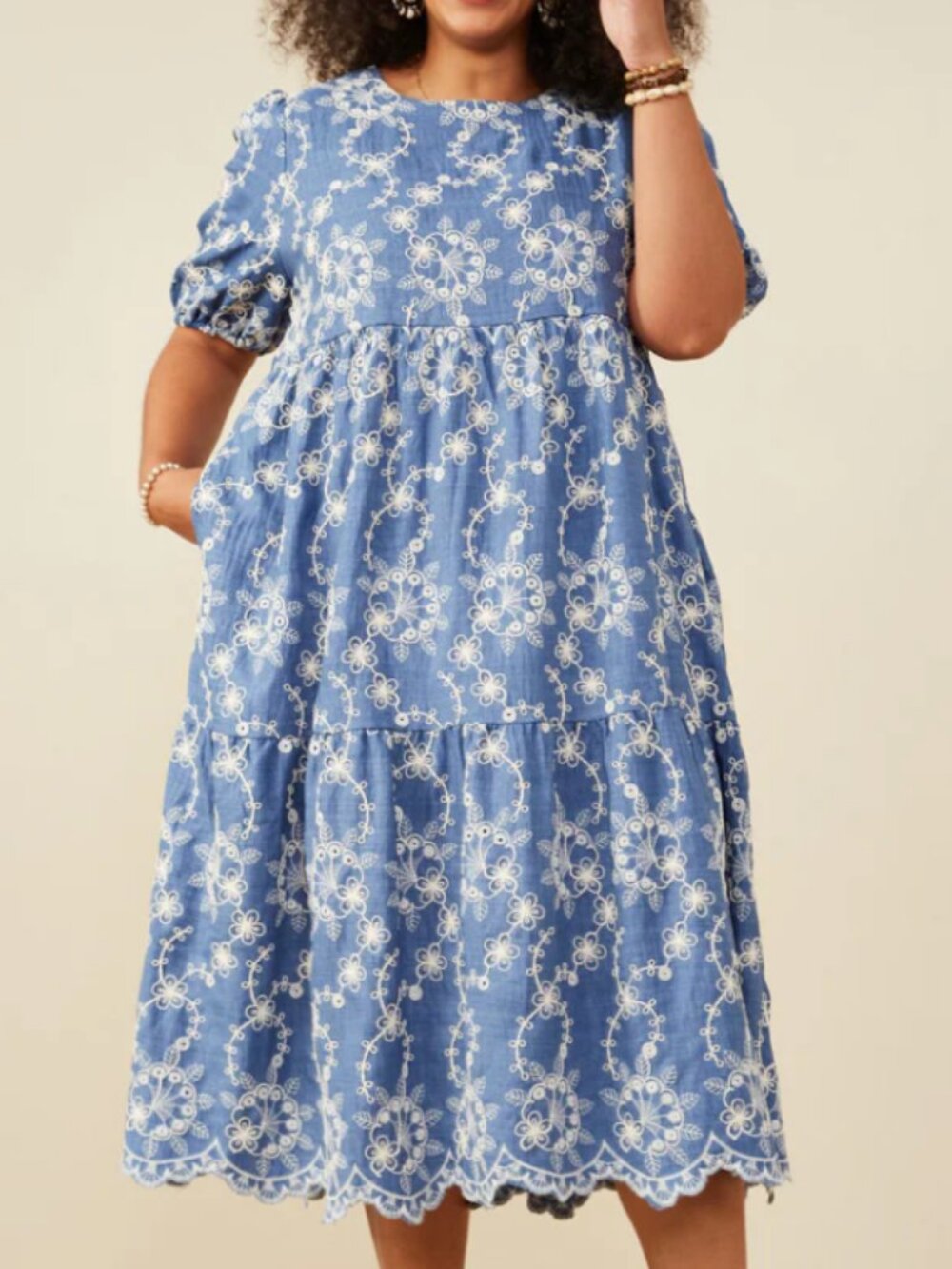 Hayden Los Angeles Denim embroidered Midi Dress